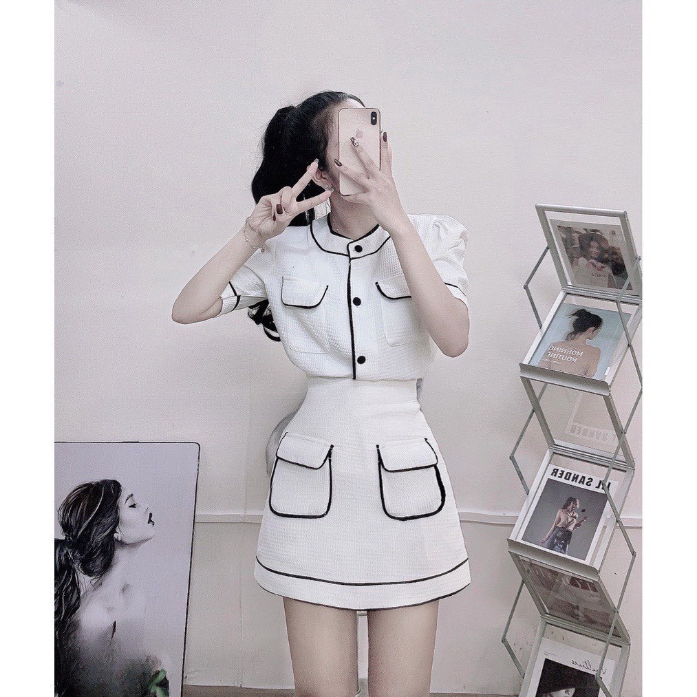 Set váy áo croptop + chân váy hình chữ A siêu xinh_Hoaianhboutique