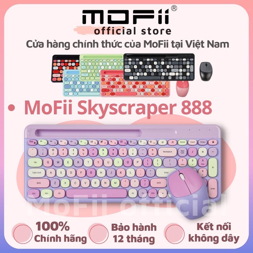 COMBO BÀN PHÍM VÀ CHUỘT KHÔNG DÂY GIẢ CƠ MOFII SKYSCRAPER 888 - DÙNG CHO MÁY TÍNH BÀN, LAPTOP, TIVI, ĐIỆN THOẠI,...
