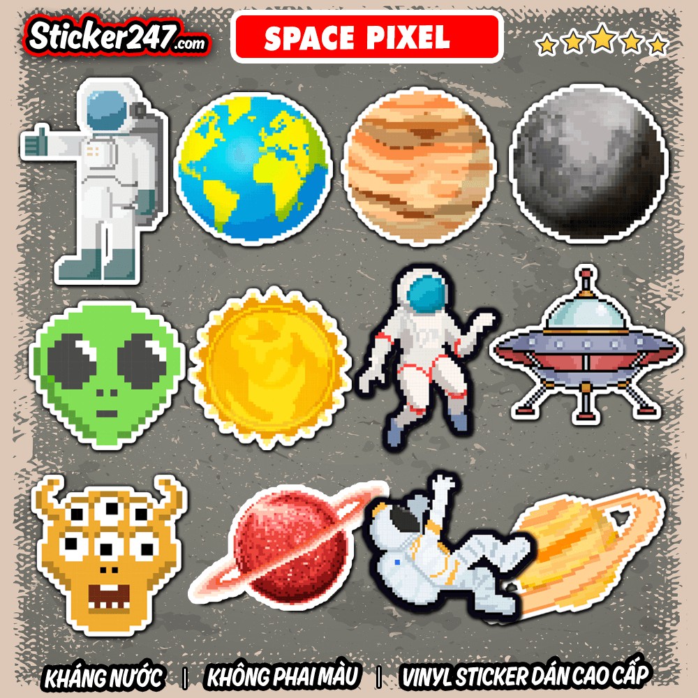 Sticker Space Pixel không gian 𝑭𝒓𝒆𝒆𝒔𝒉𝒊𝒑 chống nước sticker dán laptop, điện thoại, đàn, mũ bảo hiểm, vali  SPA15