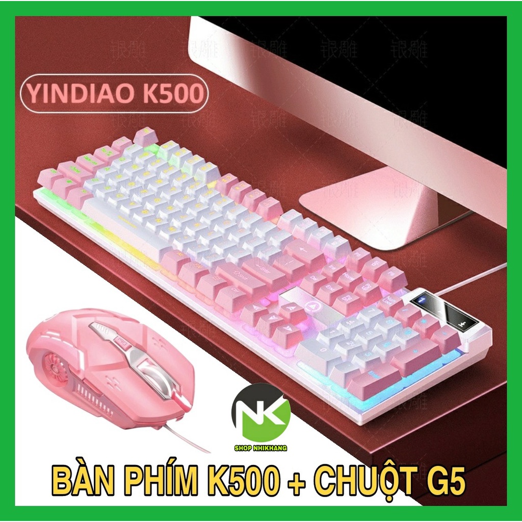 COMBO Bàn phím giả cơ YINDIAO K500 + Chuột G5 đa dạng màu sắc kèm theo đèn led 7 màu xuyên phím dành cho game thủ - NK