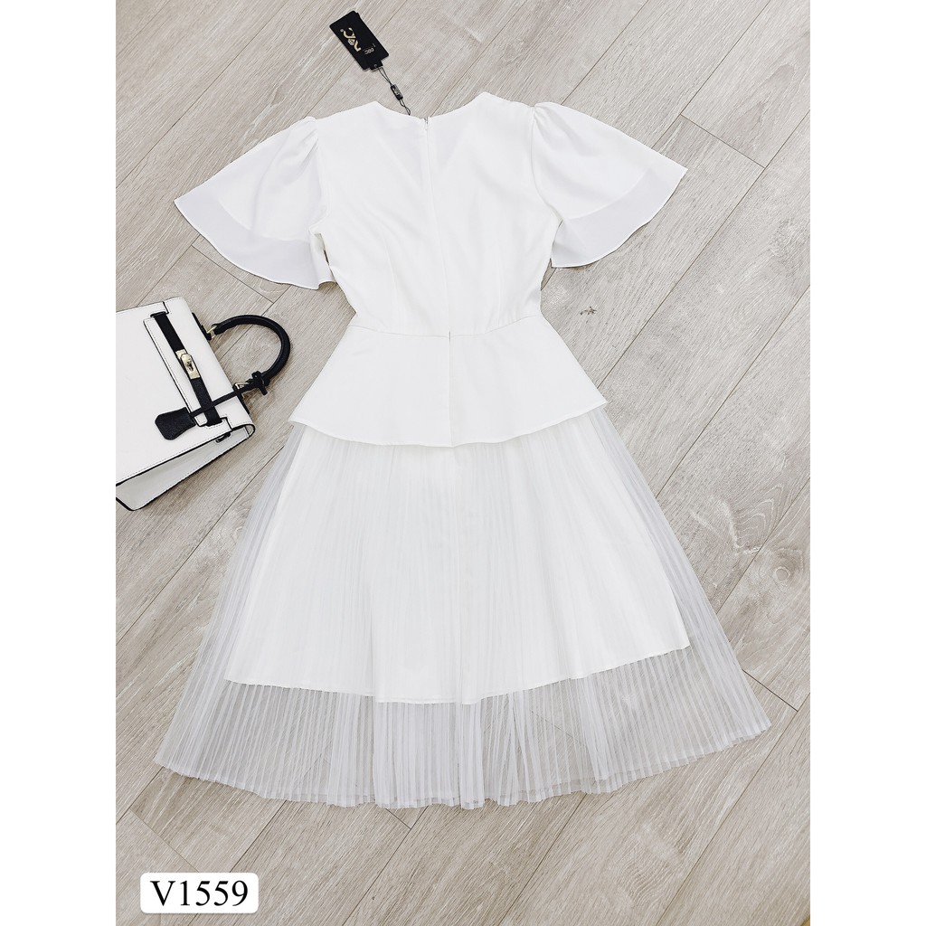 Váy trắng liền cổ V V1559 - Đẹp Shop DVC (Kèm ảnh thật trải sàn do shop tự chụp) | BigBuy360 - bigbuy360.vn