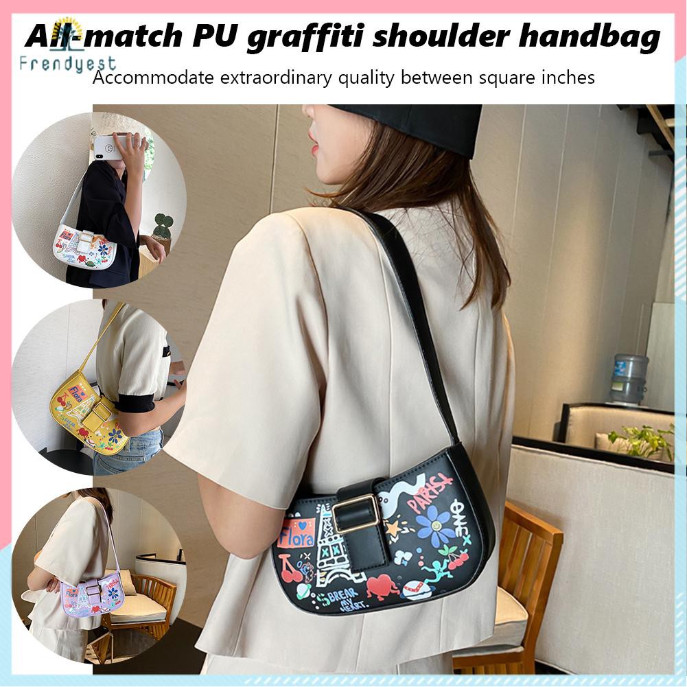 Túi Đeo Vai Da Pu In Họa Tiết Graffiti Thời Trang Cho Nữ
