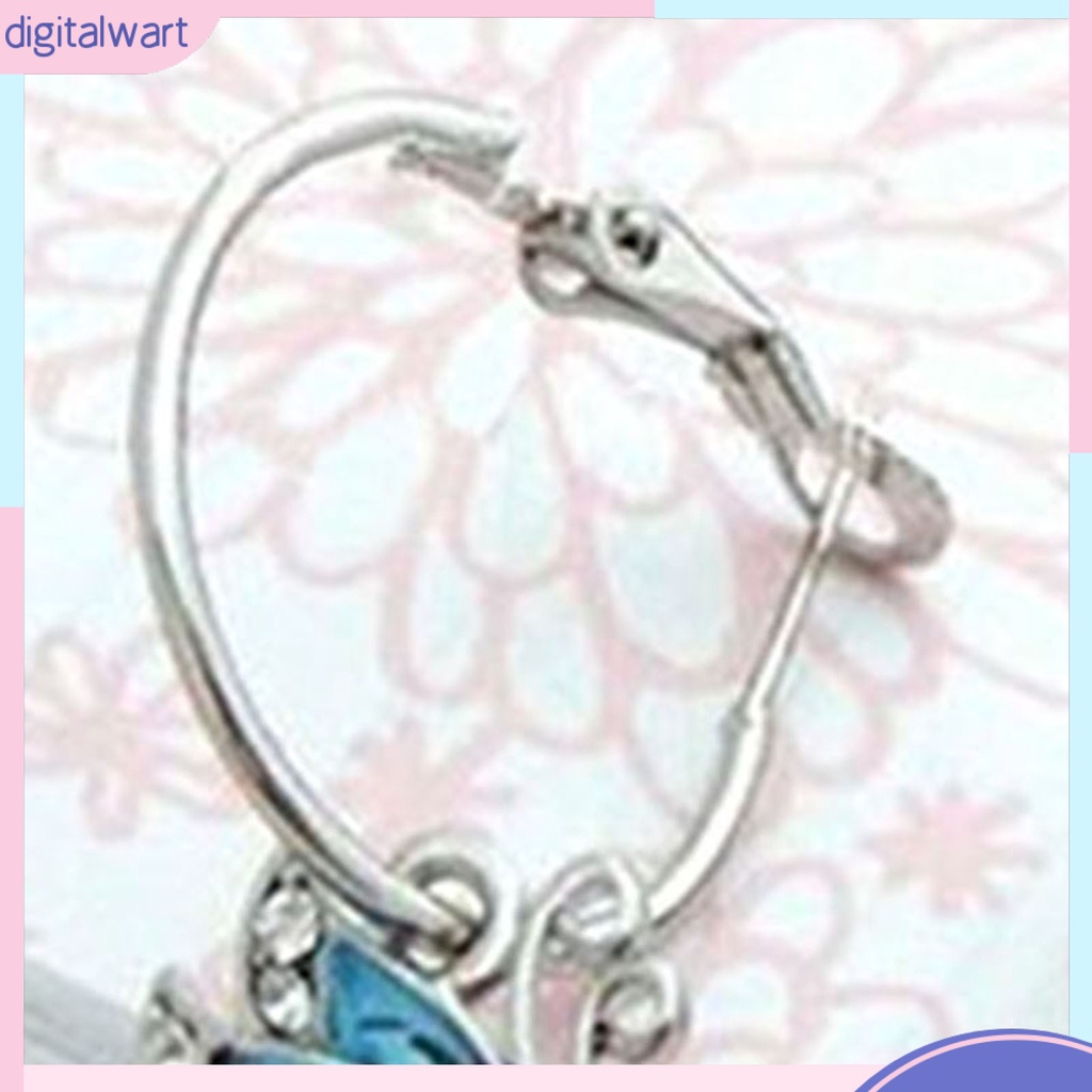 Đôi khuyên tai tròn thiết kế hình bướm đính đá pha lê nhân tạo xanh dương sang trọng cá tính dành cho nữ