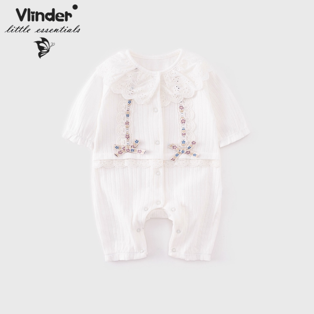 Vlinder baby girl double bowknot white lace cotton jumpsuit infant summer clothing