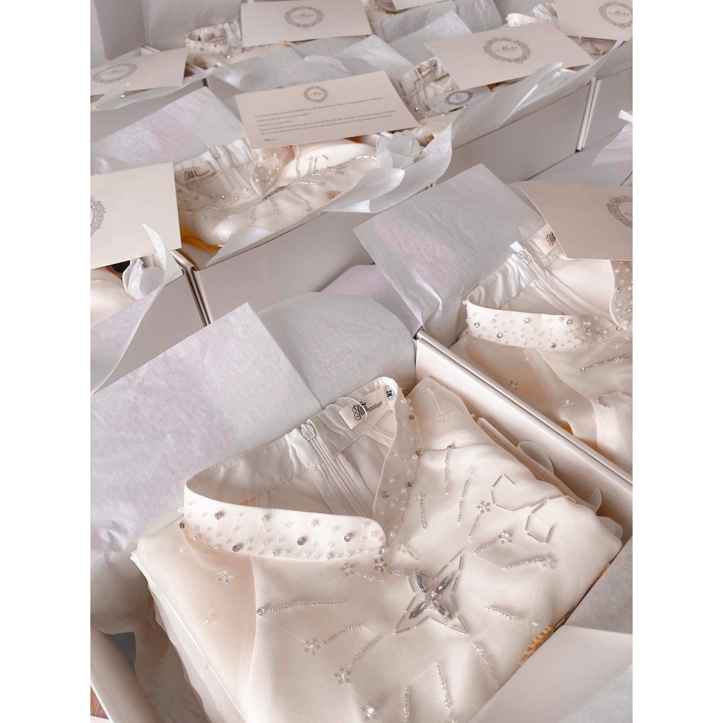 Áo Dài Cách Tân Voan Tơ Oganza đính kết họa tiết hoa nổi , áo dài cách tân 4 tà cổ sen tay lỡ loe