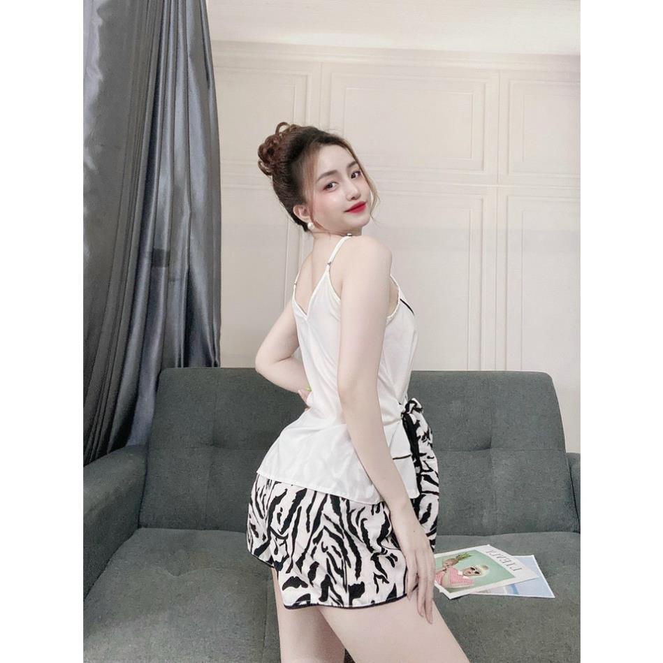 Đồ Bộ Nữ Đồ Mặc Nhà , Đồ Lụa Mặc Nhà, Bộ 2 Dây Cột Nơ Eo Họa Tiết Chất Lụa Latin Cao cấp, Mềm Mịn Thoáng Mát. | BigBuy360 - bigbuy360.vn