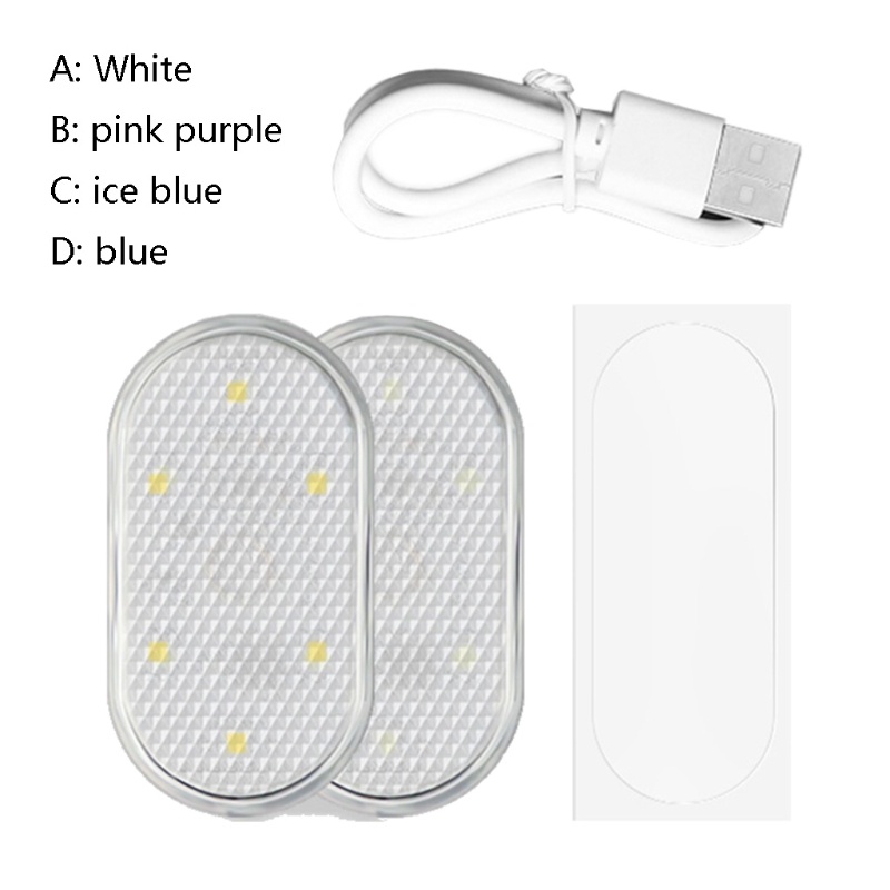 Bộ 2 Đèn LED Gắn Trần Xe Hơi Ban Đêm Cảm Ứng Có Thể Sạc Lại