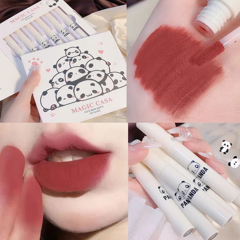 Set 6 Son Kem Nhung Lì Tông Nude Hình Gấu Dễ Thương Chống Nước Lâu Trôi