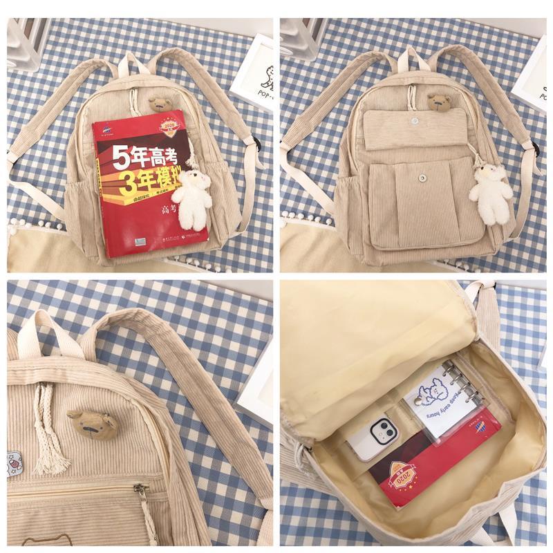 Balo đi học vải nhung kẻ phong cách Harajuku dễ thương cho học sinh nữ học cấp 3
