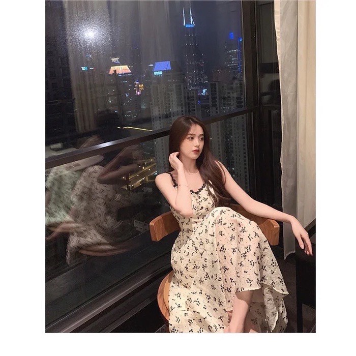 Váy đầm nữ hai dây hoa nhí màu đen áo cadigan phong cách nữ tính Shop Lim Boutique - V501