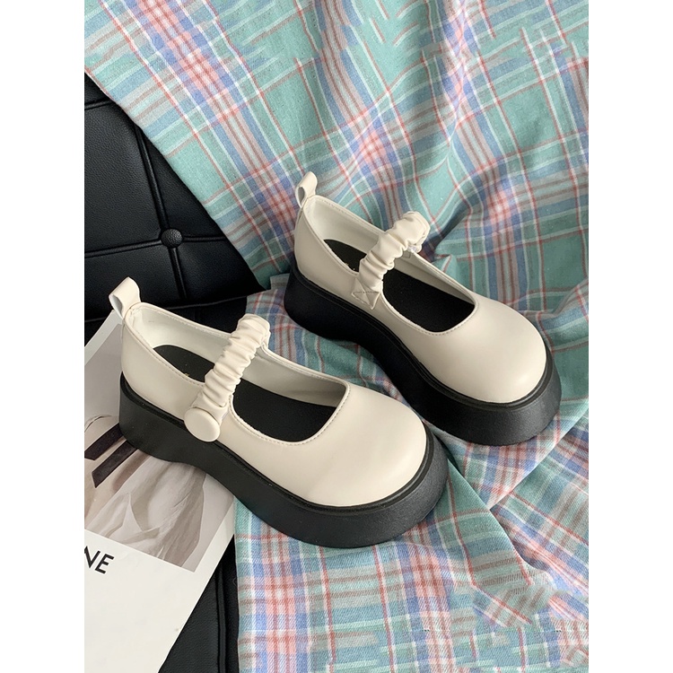Giày baby doll đế độn cao cấp oxford có quai nhún nữ tính phong cách Nhật Bản, có hình thật.