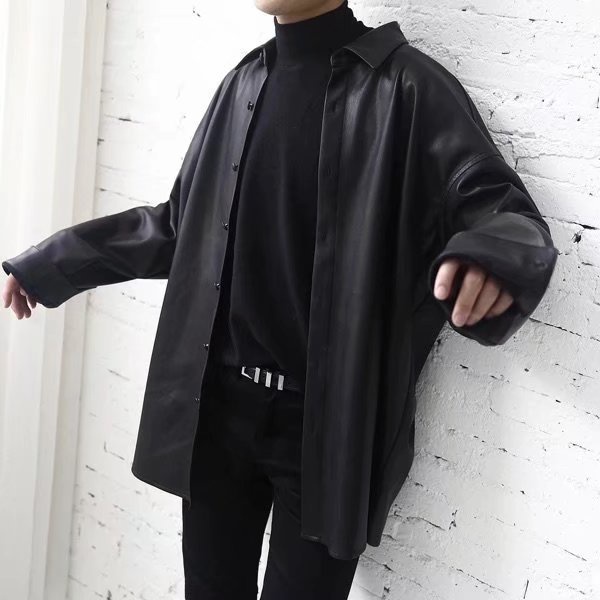 Áo sơ mi tay dài dáng dài vừa chất liệu da oversize