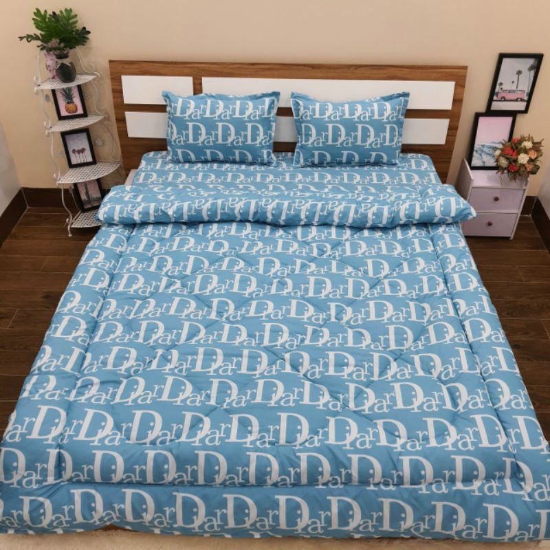 Bộ chăn ga gối 5 món chăn phao trần bông dày dặn như hình