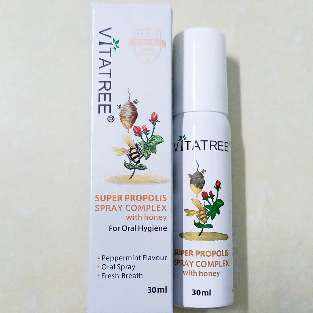 Xịt họng keo ong Vitatree lọ 30ml (Úc). Giảm ho, đau rát họng, ngứa họng an toàn cho trẻ từ 2 tuổi