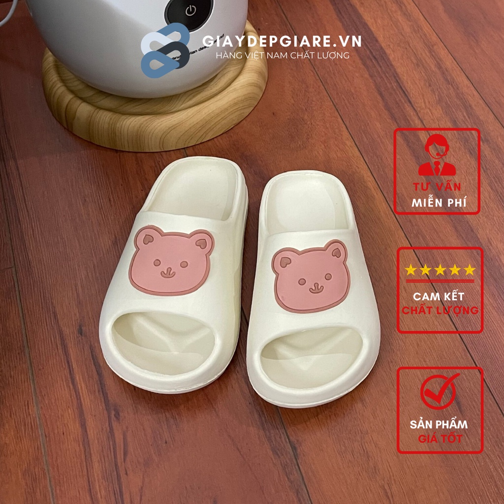 (Size 26-41) Dép Bánh Mỳ Gắn Sticker Chú Gấu Dễ Thương Ulzzang Hàn Quốc Đế Cao Chống Trượt Đen/Kem - Giaydepgiare88.vn