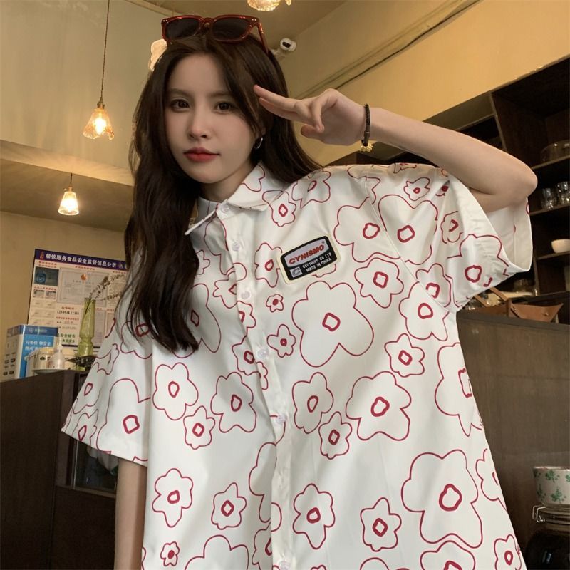 Áo Sơ Mi Tay Ngắn Dáng Rộng In Hoa Nhỏ Thời Trang Mùa Hè 2022 Mới Cho Nữ