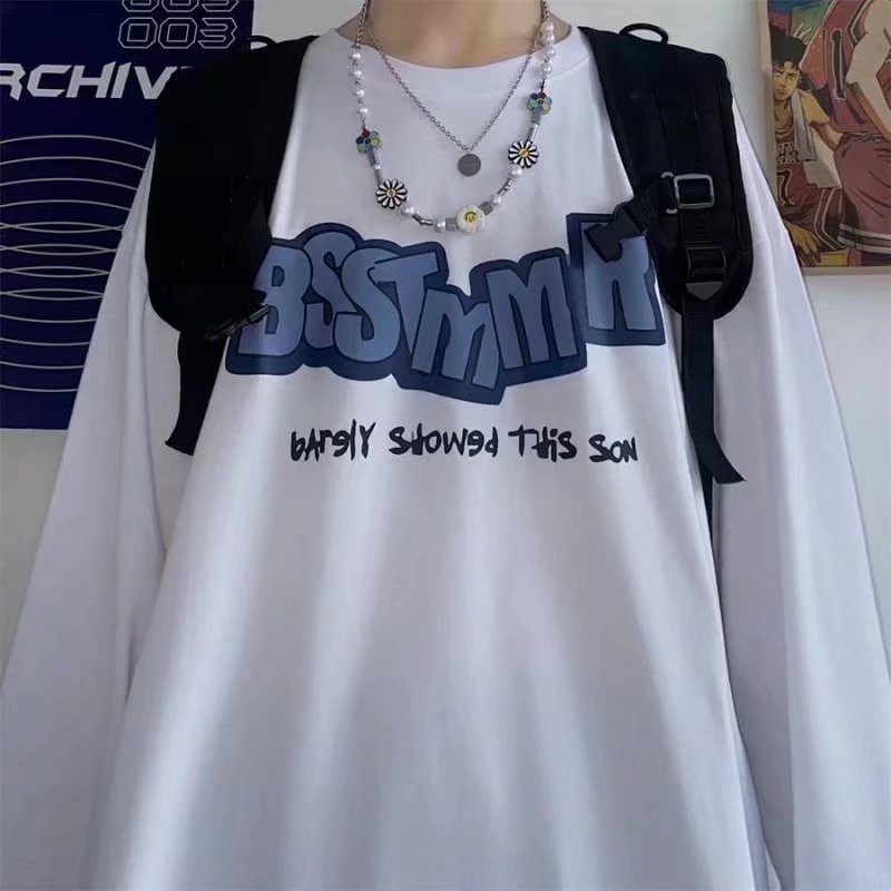 Áo Thun Nam Tay Dài Unisex Form Rộng - TTD27 Vwill - Chất Cotton Mềm Mát - Oversize &lt; 75kg - Phiên bản Hàn Quốc của áo phông dài tay in chữ đơn giản cổ điển