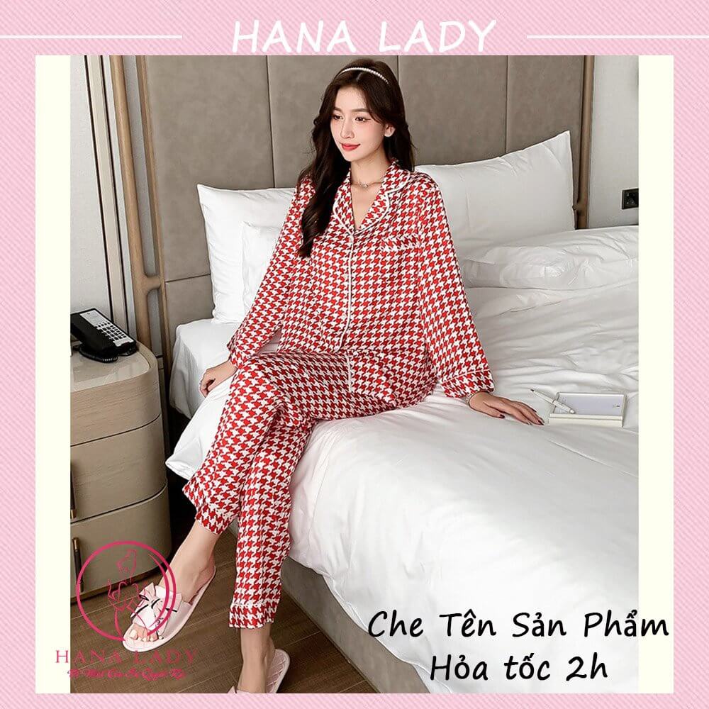 Đồ ngủ pijama lụa mềm mại cao cấp - Đồ bộ mặc nhà sọc caro sang chảnh PJ535
