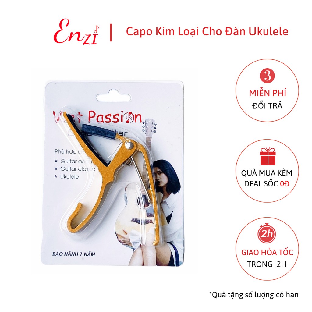 Kẹp đàn ukulele nâng tông capo Enzi cao cấp màu bạc, chất liệu kim loại, chắc chắn dành cho đàn soprano, concert, tenor