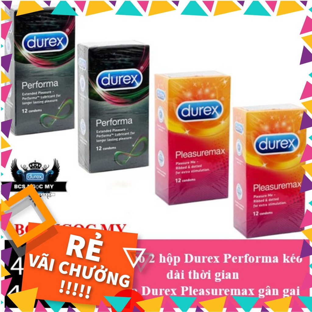 2 hộp bao cao su Durex Pleasuremax (có gân gai) + 2 hộp Performa (kéo dài thời gian)