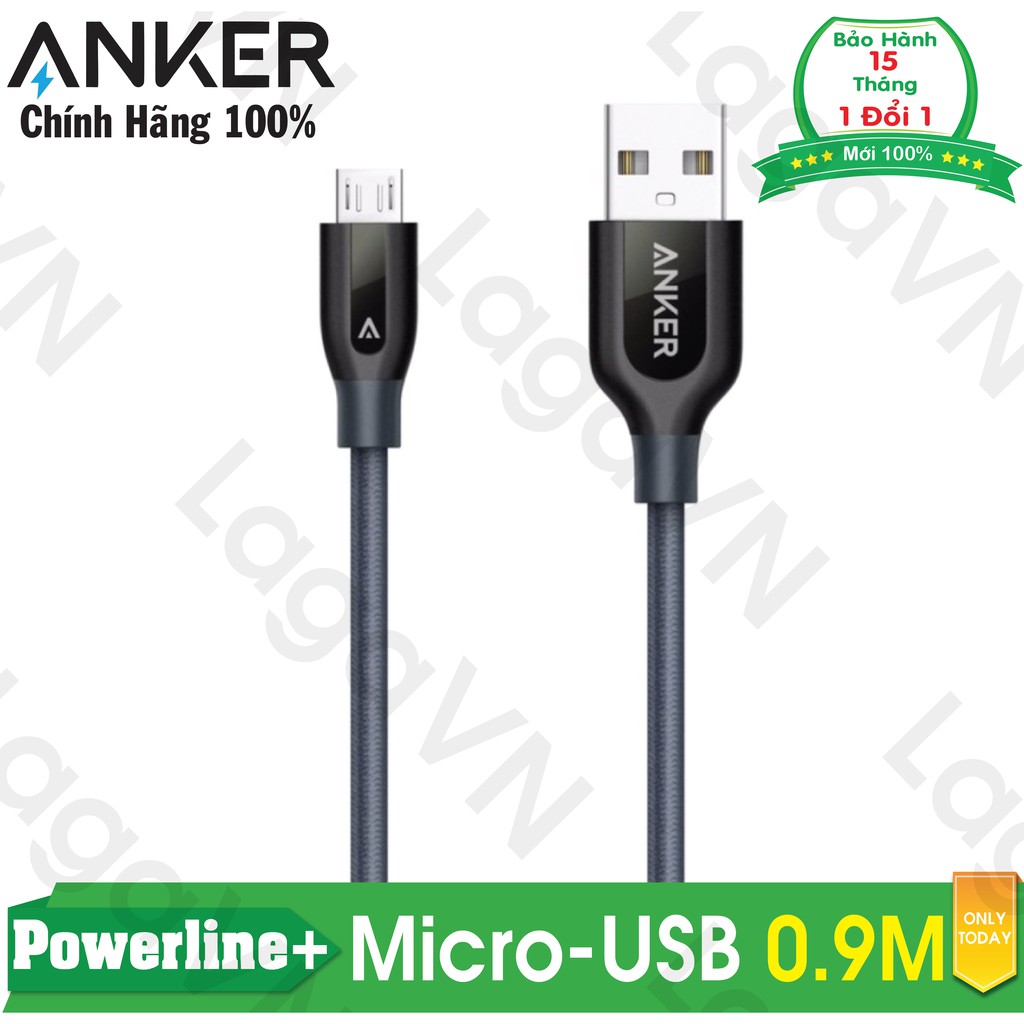 [Freeship toàn quốc từ 50k] Cáp sạc siêu bền ANKER Powerline+ Micro-USB 0.9m cho Android (Xám)