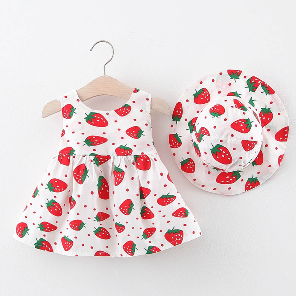 BEAR LEADER Đầm In Hình Trái Dâu Nhỏ Tươi Mới Thời Trang Mùa Hè 2022 Cho Bé Gái