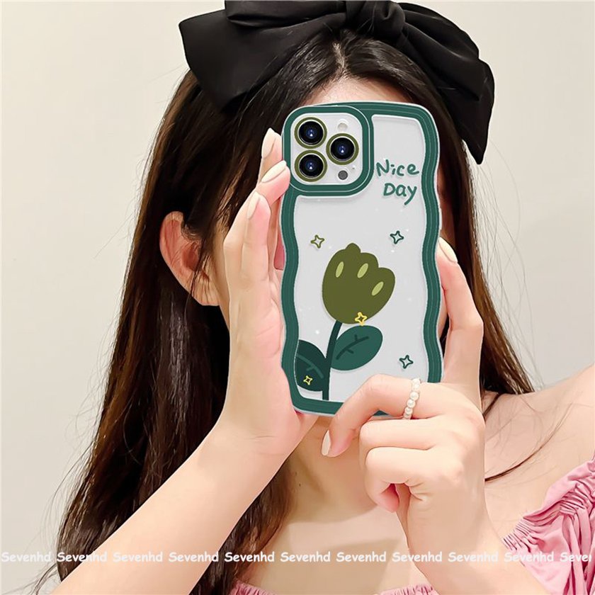 Ốp Điện Thoại Mềm Họa Tiết Hoa Tulip Màu Xanh Lá Đơn Giản Cho iPhone 14 13 12 11 Pro Max Xs Max Xr X 7 8 6 6s Plus