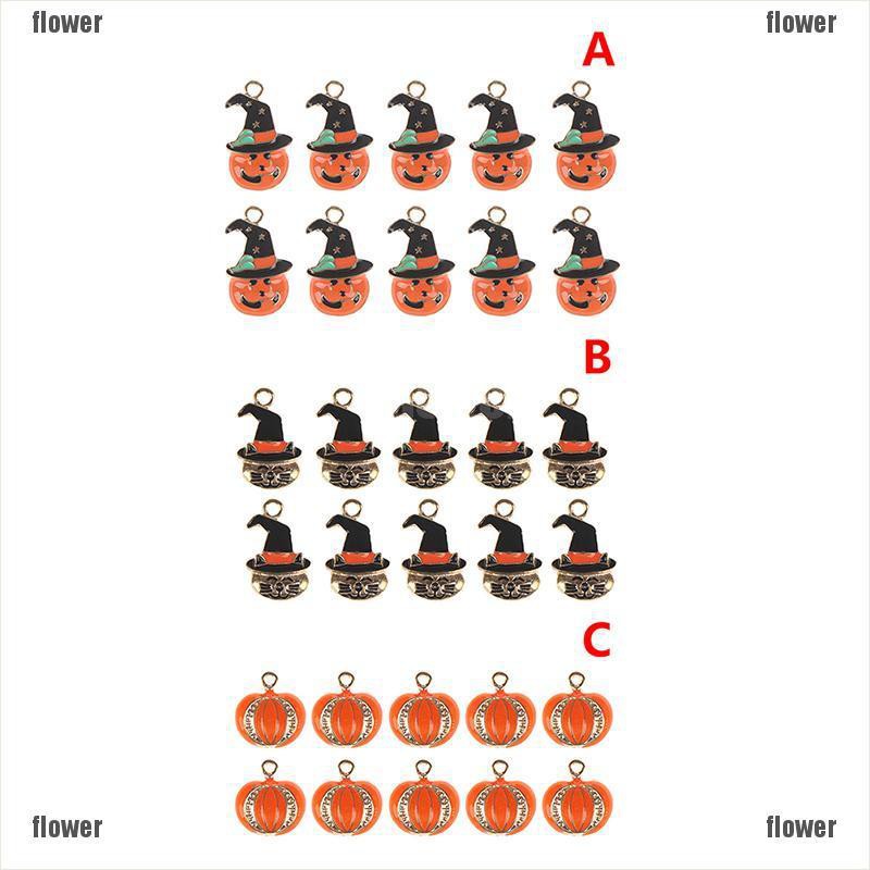 Set 10 hạt charm hình quả bí ngô Halloween / mèo đội nón tráng men ngộ nghĩnh cho làm vòng đeo tay/ vòng cổ