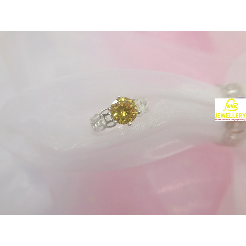 nhẫn nữ bạc ta phong thủy đá chủ cubic zirconia màu vàng champge cho người mệnh thổ