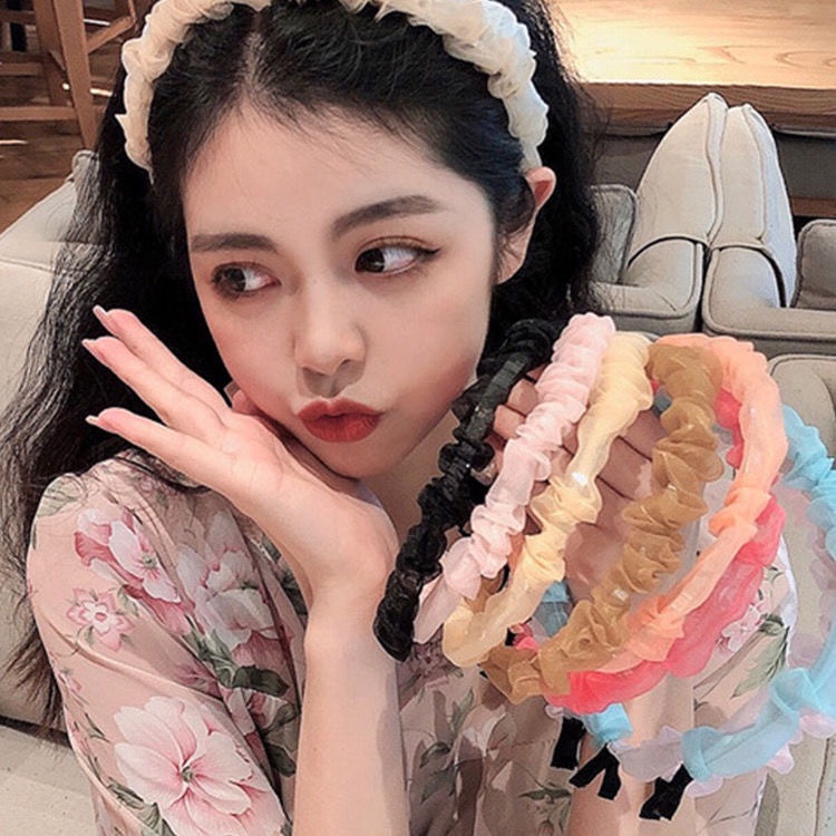 Băng Đô Chiffon Phối Ren Đính Ngọc Trai Dễ Thương Xinh Xắn