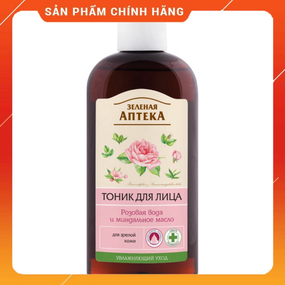 Nước cân bằng dành cho da có dấu hiệu lão hóa Zelenaya Apteka hoa hồng và dầu hạnh nhân 200ml