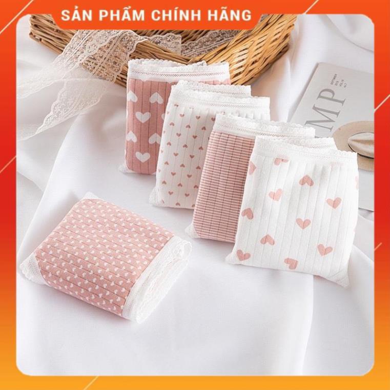 Quần Lót Cotton Tăm Co Dãn 4 Chiều Tim Hồng Dễ Thương