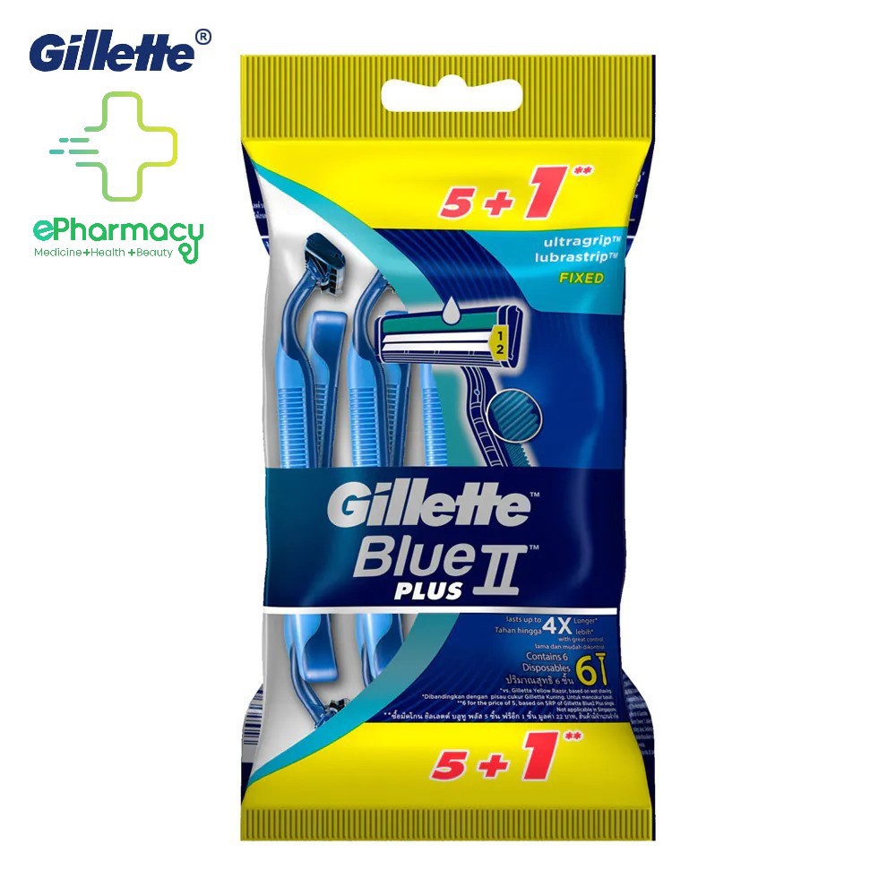 Dao cạo râu Gillette Blue 2 Plus Cán xanh - Dao cạo Gillette Blue II Plus (5+1 cái/gói)