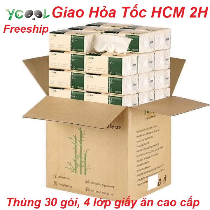 Thùng 30 gói khăn giấy ăn YCOOL được làm từ sợi tre tự nhiên 300 tờ 4 lớp