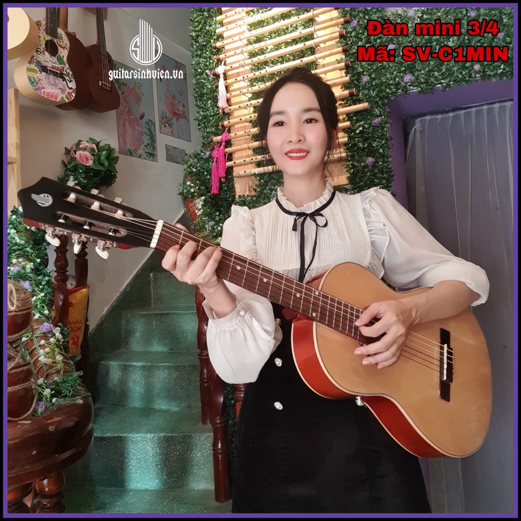 Đàn guitar mini 3/4 classic mã SV-C1MIN có ty - Cao 98cm có ty chống cong - Tặng 7 phụ kiện - Âm vang sáng