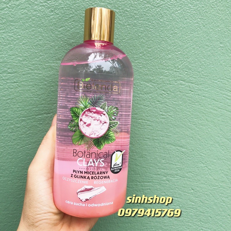 Tẩy Trang Bielenda Botanical Clays với đất sét hồng cho da khô nhạy cảm 500ml