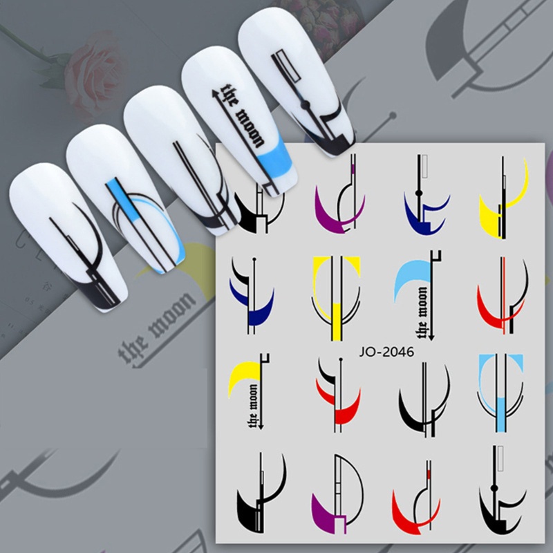 Youyo Set 12 Miếng Dán Móng Tay Tự Dính Họa Tiết Đường Kẻ Kiểu Pháp Hình Học