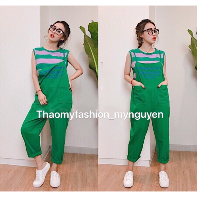 Set yếm ngố áo sn kẻ sọc OVERSIZE