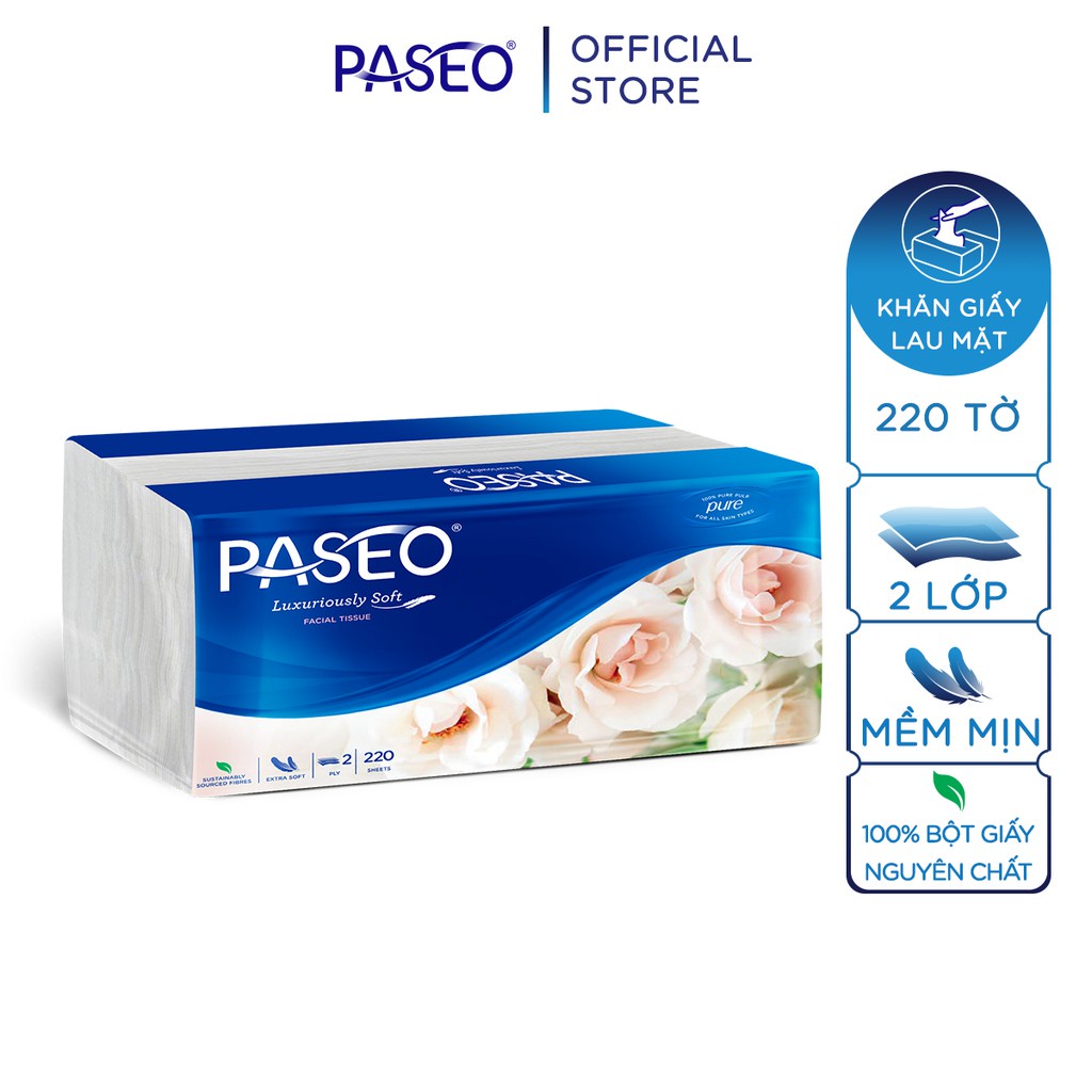 Khăn giấy Paseo Luxuriously Soft 2 lớp gói 220 tờ.