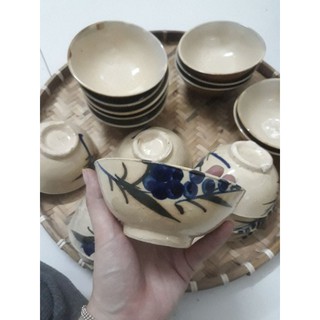 Chén sành kiểu xưa vẽ 2 bề/chén đào