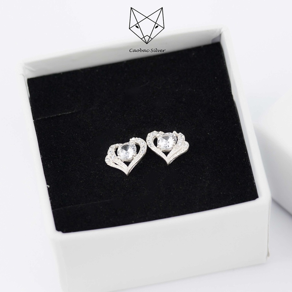 Khuyên Tai Bạc Ta Nữ CaoBac Silver Bông Bạc Đính Đá Sáng Lấp Lánh Thiết Kế Tim Ổ Đá Sang Chảnh Lịch Sự Đẳng Cấp