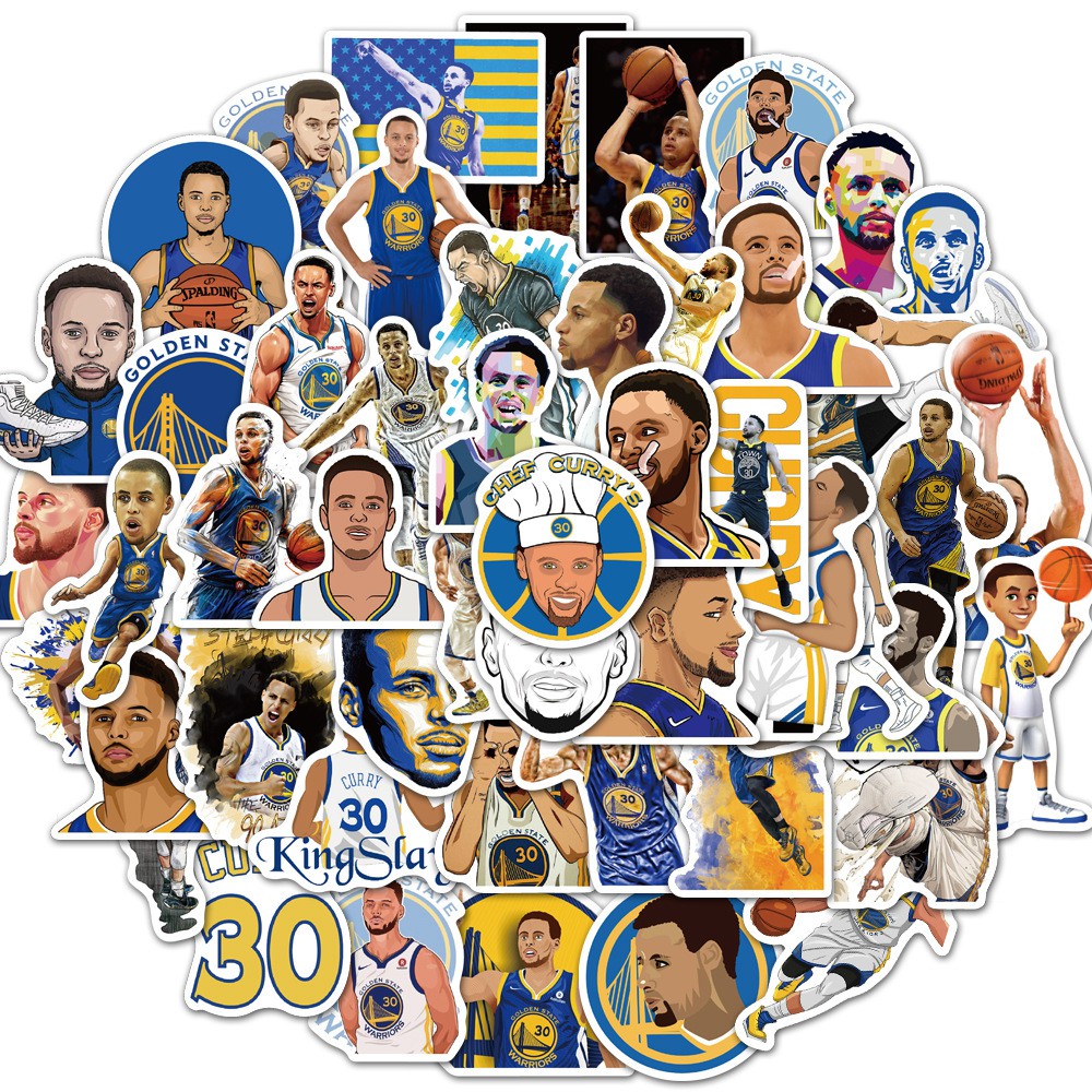 Sticker Bóng Rổ Stephen Curry Bộ 50 Chiếc Decal NBA Dán Hình Điện Thoại Laptop Vali Xe Ván Trượt Mũ Bảo Hiểm Bình Nước