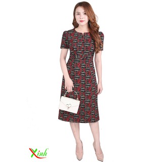 Đầm hoa văn khối đỏ ThoiTrangXinh DL678
