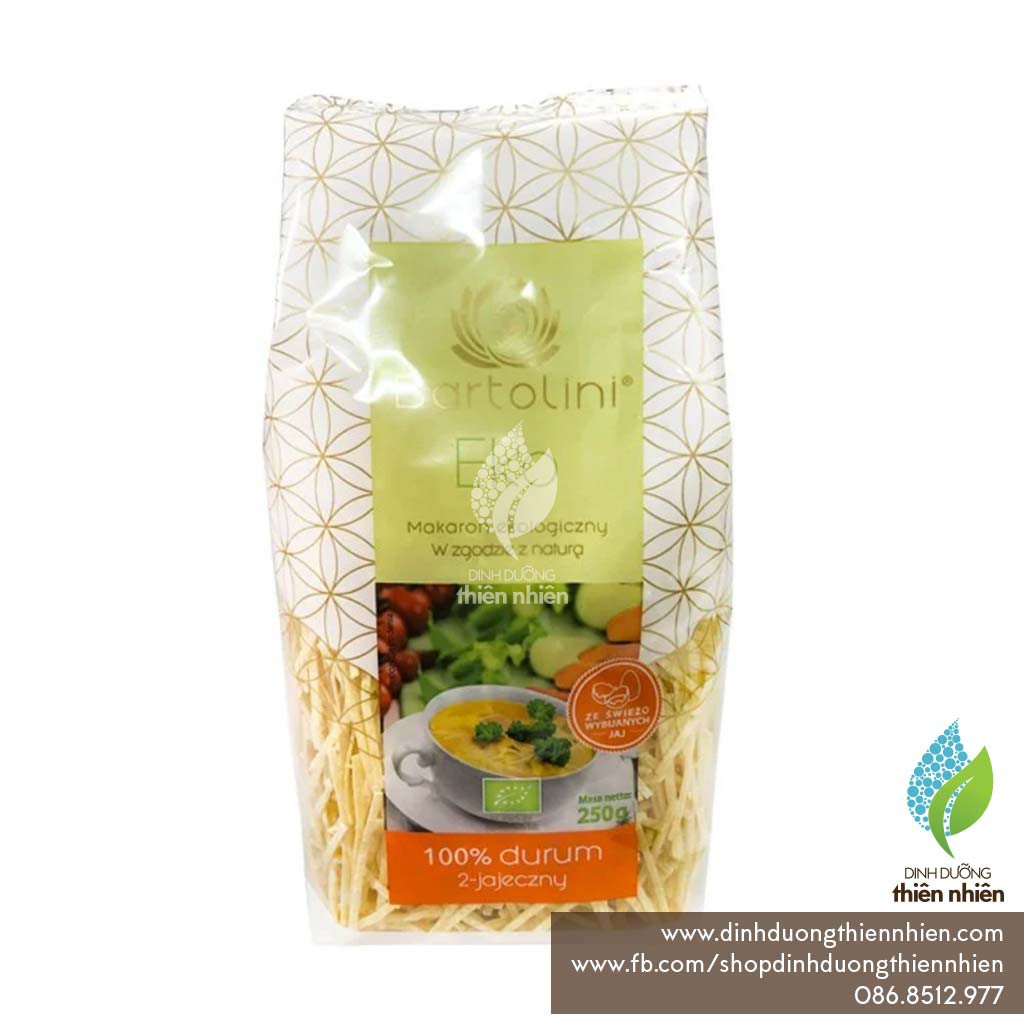 Mì Sợi Hữu Cơ 2 Trứng Bartolini Organic Egg Noodles, 250g
