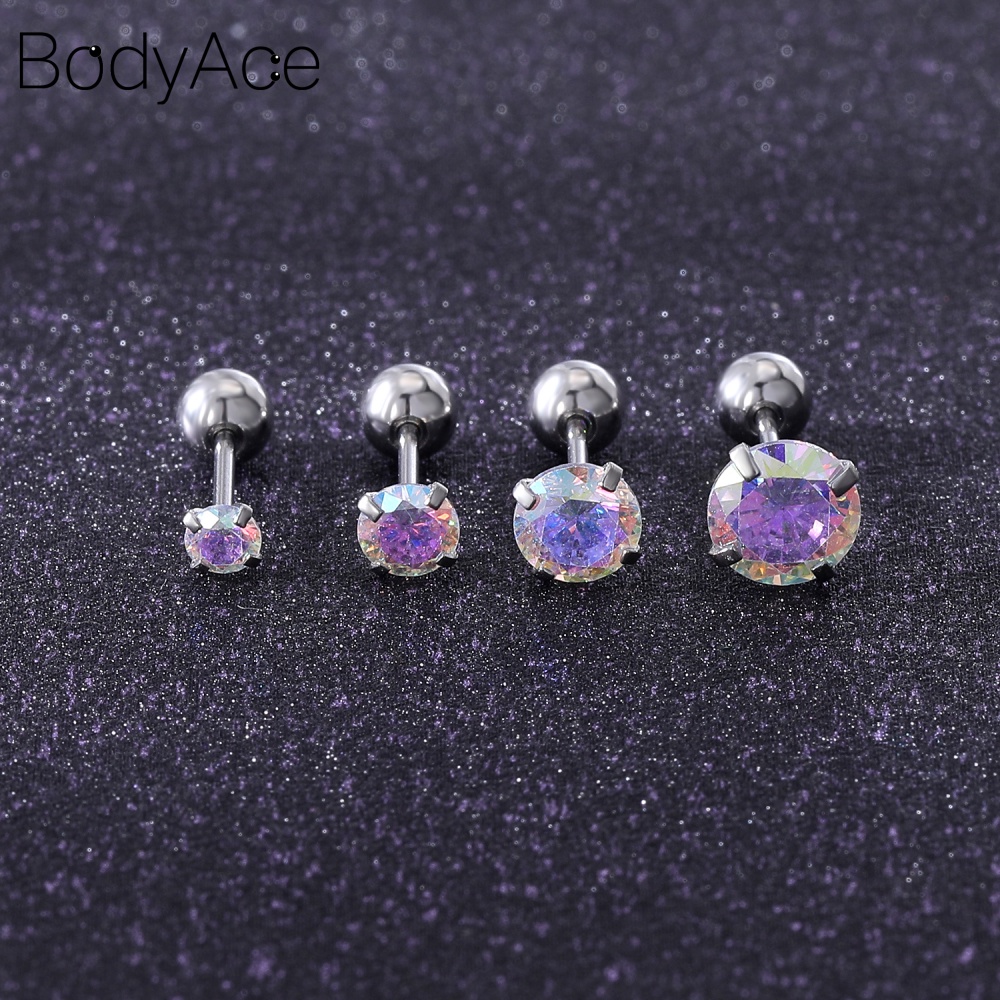 1 Khuyên Tai Tròn Bằng Thép Không Gỉ Đính Đá Màu Sắc Thời Trang