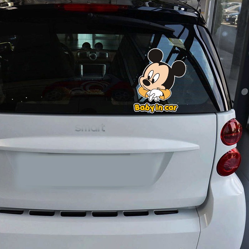 Mới🥰Miếng Dán Phản Quang Baby IN Car Chống Thấm Nước Hình Mickey Minnie Dễ Thương Trang Trí Xe Hơi