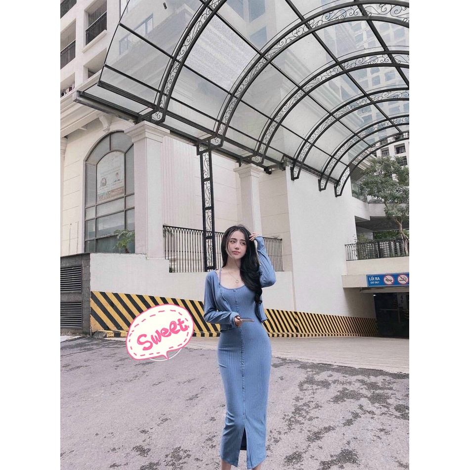Set Đầm body hai dây from dài chất thun L1 kèm áo khoác, đầm siêu tôn dáng | BigBuy360 - bigbuy360.vn