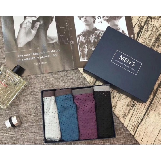 [Hộp 4 Chiếc] Quần Lót Nam Thông Hơi Cao Cấp ❤️ Quần Sịp Nam Đùi Boxer Lưới Xuất Nhật LOTNAM08