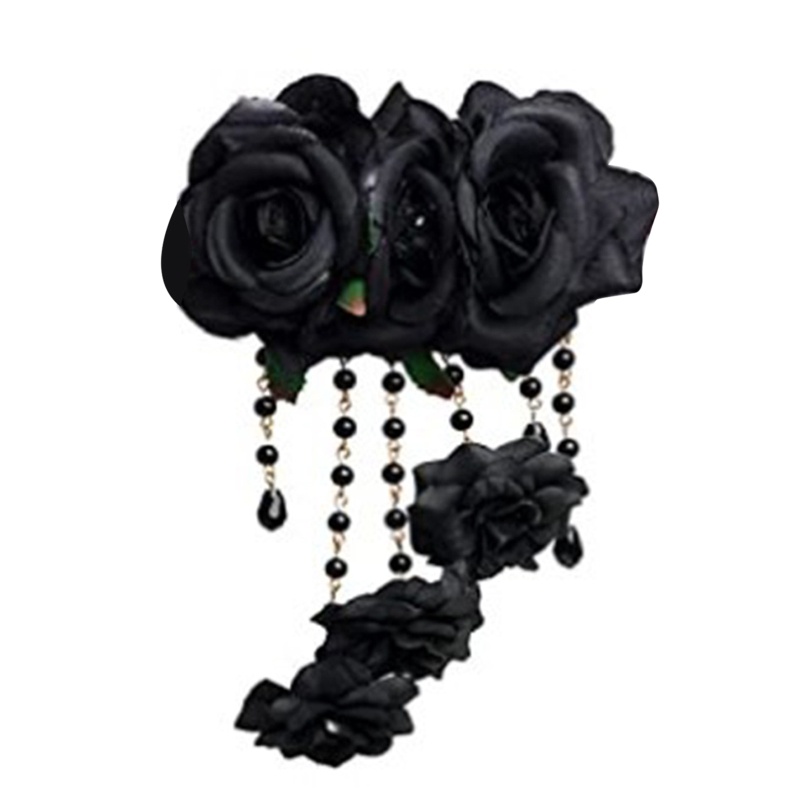 Kẹp Tóc Chuỗi Hạt Phối Tua Rua Phong Cách Gothic