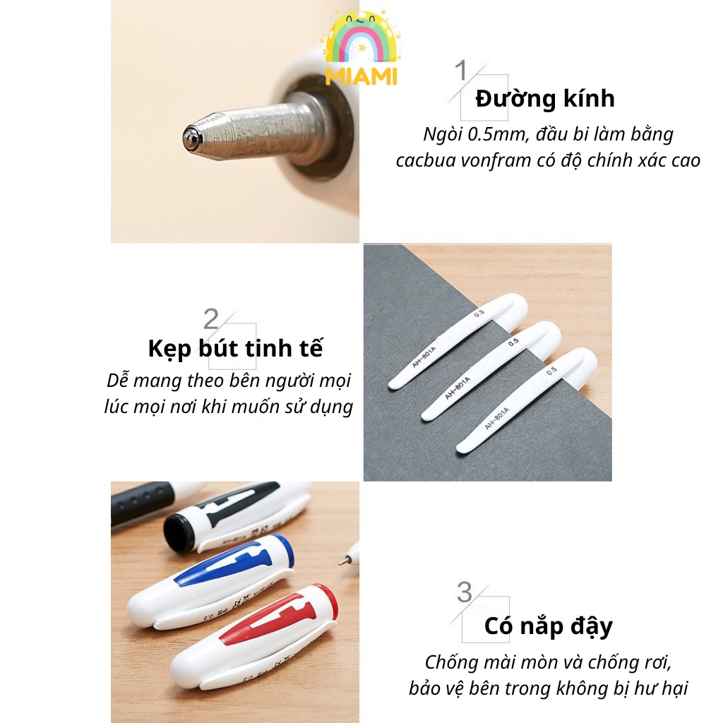 Bút Bi Mực Nước Chữ A AIHAO Ngòi Nhỏ 0.5mm 3 Màu Chính Hãng Mực Trơn, Bút Gel Chữ A Học Sinh Giá Rẻ